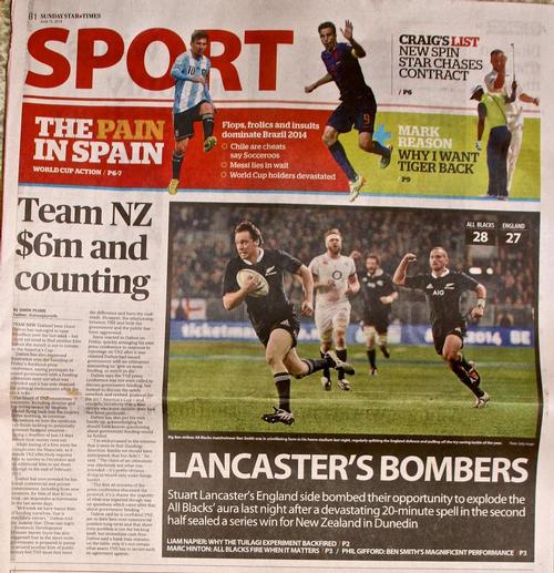 Sunday Star Times front page with Team NZ forcing a rugby story off the front sports page © Richard Gladwell www.photosport.co.nz